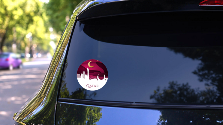 Qatar Skyline Beautiful Illustration Sticker on a Rear Car Window (New) example
