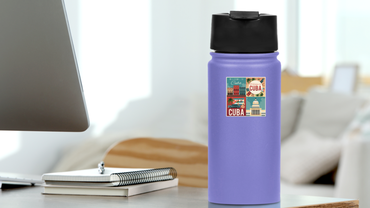 Quad Cuba Poster Sticker on a Water Bottle (New) example