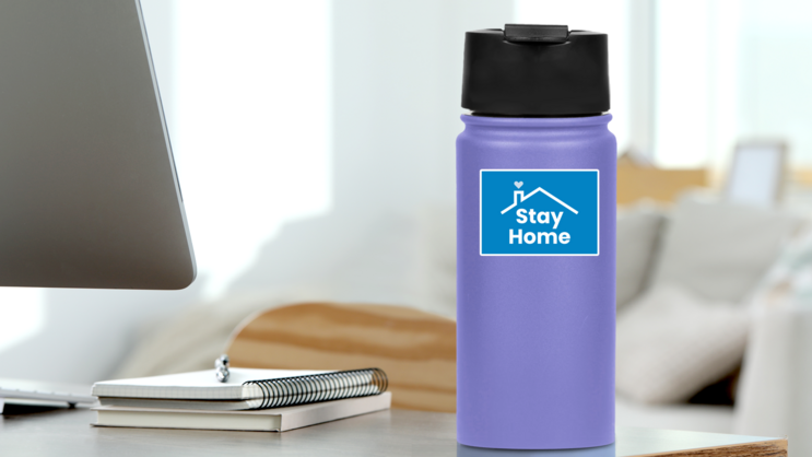 Quarantine Stay Home Sticker on a Water Bottle (New) example