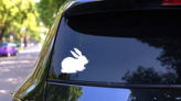 Quiet Rabbit Stickers on a Rear Car Window (New) example