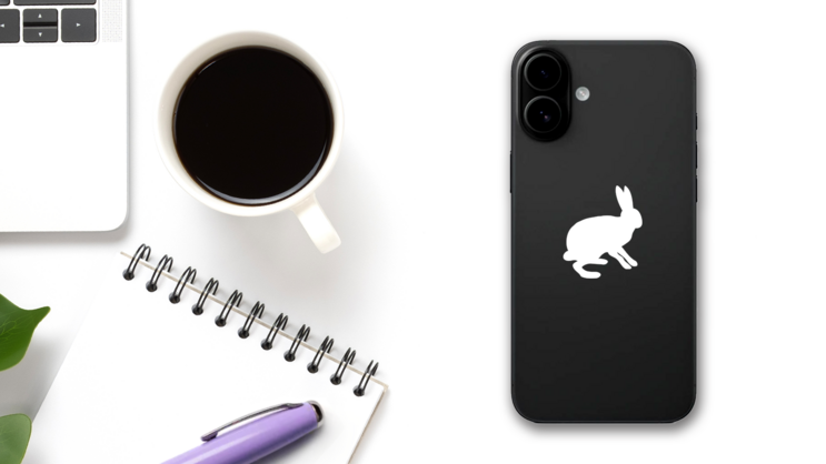 Rabbit Sitting Sticker on a Phone (New) example