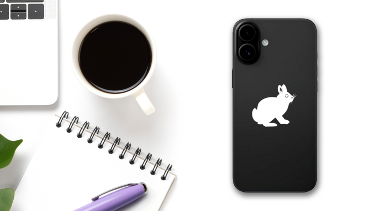 Rabbit With Big Eyes Sticker on a Phone (New) example