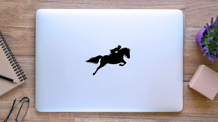 Race Horse Silhouette Sticker on a Laptop (New) example