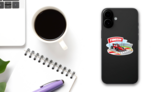Racing Car Reaching The Finish Line Sticker on a Phone (New) example