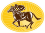 Racing Horse And Jockey Oval Sticker