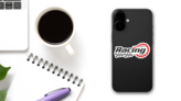 Racing Logo With Flag and Lettering Sticker on a Phone (New) example