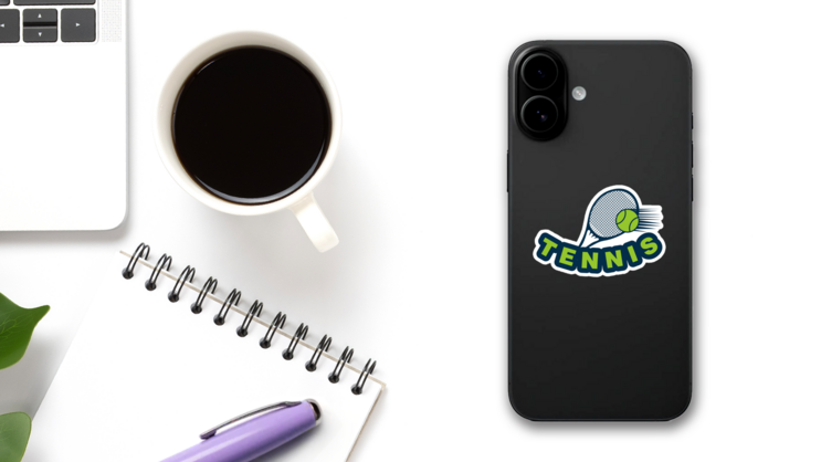 Racket Tennis And Ball Logo Sticker on a Phone (New) example