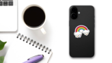 Rainbow And Clouds Patch Sticker on a Phone (New) example