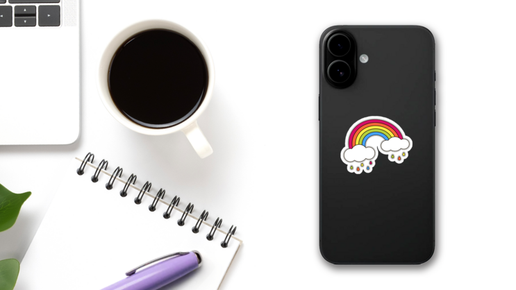Rainbow And Clouds Patch Sticker on a Phone (New) example