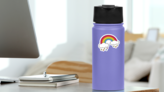 Rainbow And Clouds Patch Sticker on a Water Bottle (New) example