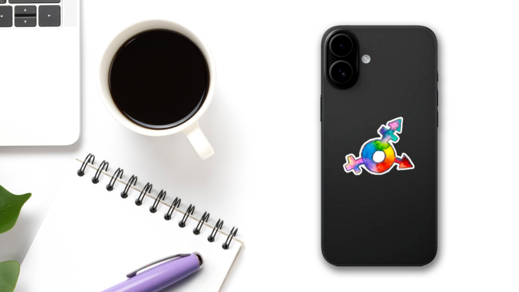 Rainbow Colorful Watercolor Of Lgbt Symbol Gender Sticker on a Phone (New) example