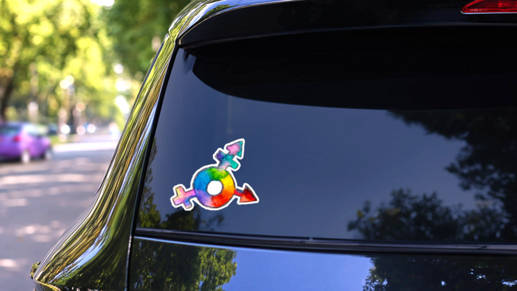 Rainbow Colorful Watercolor Of Lgbt Symbol Gender Sticker on a Rear Car Window (New) example