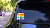 Rainbow Credit Card Chip Sticker on a Rear Car Window (New) example