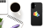 Rainbow Dotted Canada Map Sticker on a Phone (New) example