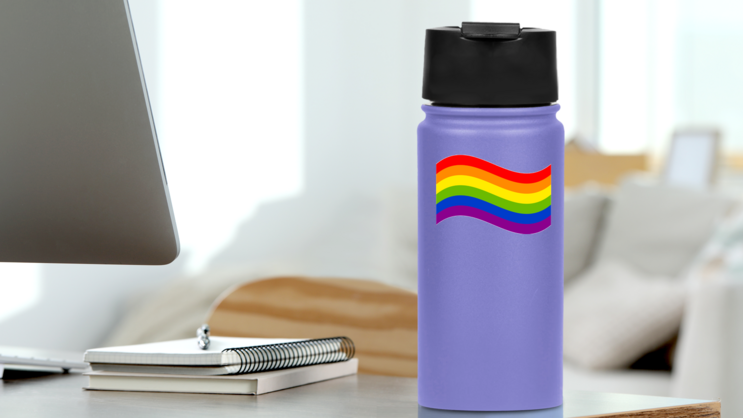 Rainbow Freedom Flag Stickers on a Water Bottle (New) example