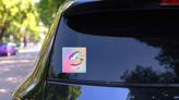 Rainbow Funny Narwhals Sticker  on a Rear Car Window (New) example