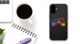 Rainbow Grunge Game Controller Sticker on a Phone (New) example