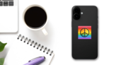 Rainbow Grunge Peace Sign Sticker on a Phone (New) example
