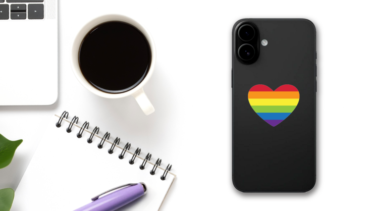 Rainbow Heart Sticker on a Phone (New) example