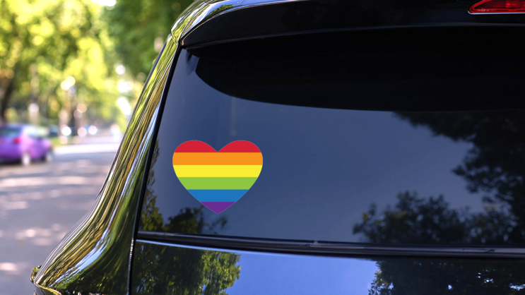 Rainbow Heart Sticker on a Rear Car Window (New) example