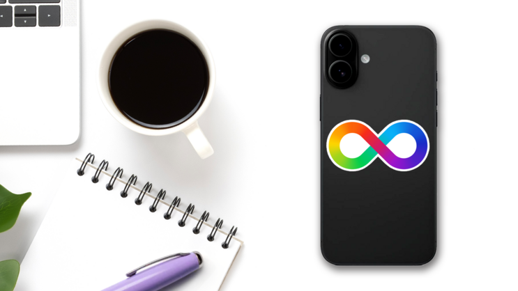 Rainbow Infinity Sign Sticker on a Phone (New) example