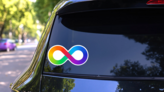 Rainbow Infinity Sign Sticker on a Rear Car Window (New) example