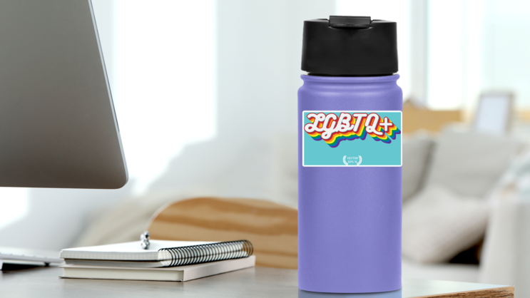 Rainbow lgbtq+ Sticker on a Water Bottle (New) example