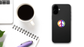 Rainbow Painted Peace Sign Sticker on a Phone (New) example