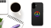 Rainbow Peace Sign Hippie Sticker on a Phone (New) example