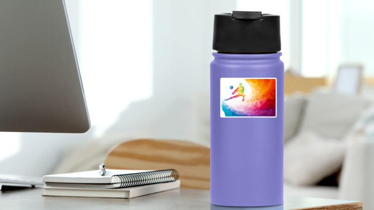 Rainbow Polygon Bumping Volleyball Player Sticker on a Water Bottle (New) example