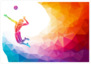Rainbow Polygon Soaring Volleyball Player Sticker
