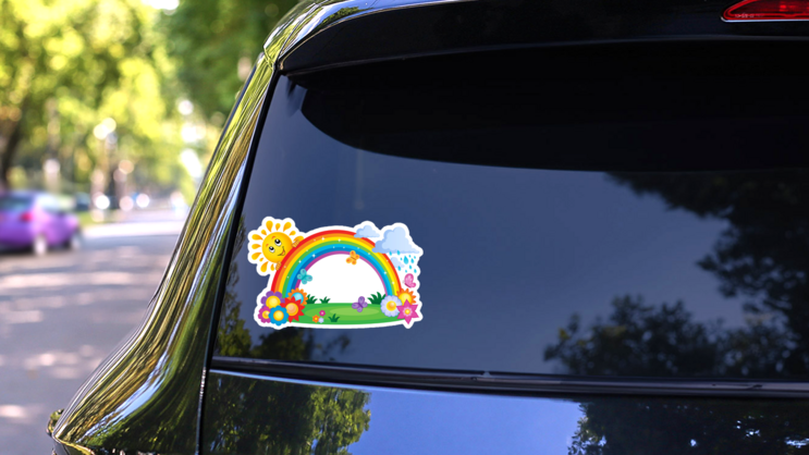 Rainbow Seasonal Sticker on a Rear Car Window (New) example