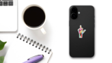 Rainbow Skeleton Middle Finger Sticker on a Phone (New) example