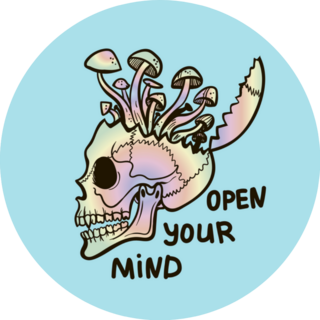 Rainbow Skull With Growing Mushrooms Open Your Mind Sticker