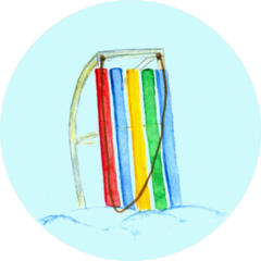 Rainbow Sled In The Snow Illustration Sticker