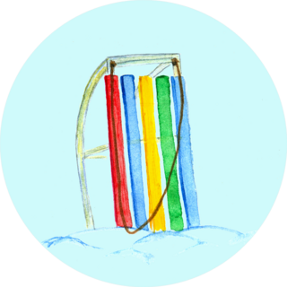Rainbow Sled In The Snow Illustration Sticker
