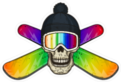 Rainbow Snowboard Skull In Hat And Goggles Sticker