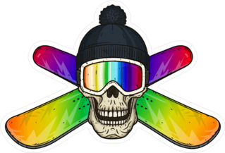 Rainbow Snowboard Skull In Hat And Goggles Sticker