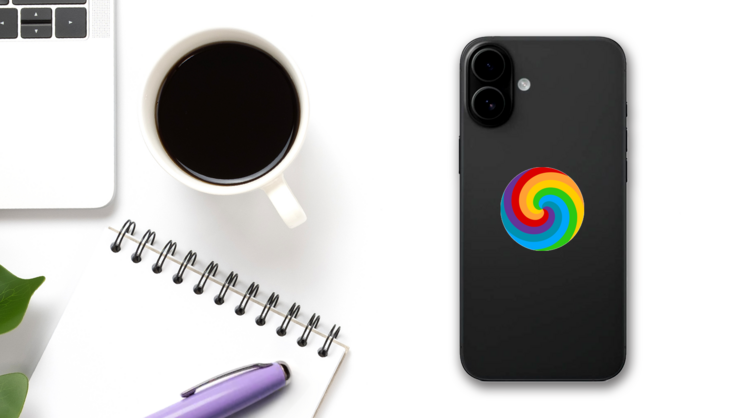 Rainbow Spiral Circle Sticker on a Phone (New) example