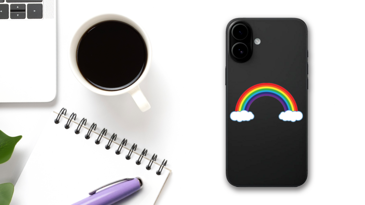 Rainbow Sticker With Clouds on a Phone (New) example