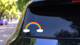 Rainbow Sticker With Clouds on a Rear Car Window (New) example