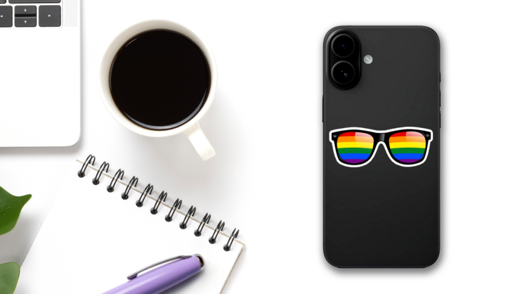 Rainbow Sunglasses Sticker on a Phone (New) example