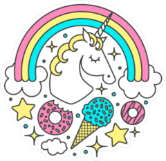 Rainbow Unicorn And Treats Circle Sticker