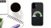 Rainbow With Clouds And Stars Sticker on a Phone (New) example