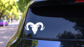 Ram Head Sticker on a Rear Car Window (New) example