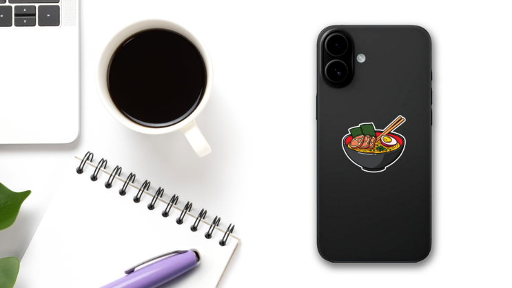 Ramen Bowl Sticker on a Phone (New) example