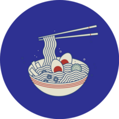 Ramen Soup Bowl With Noodles Japanese Food On Blue Sticker