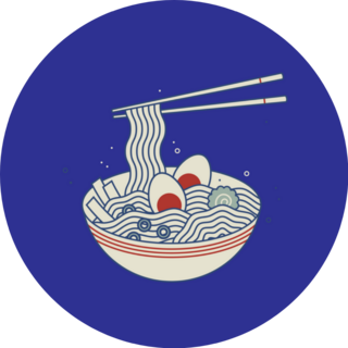 Ramen Soup Bowl With Noodles Japanese Food On Blue Sticker