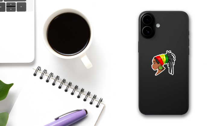 Rastafarian Woman Jamaica Sticker on a Phone (New) example