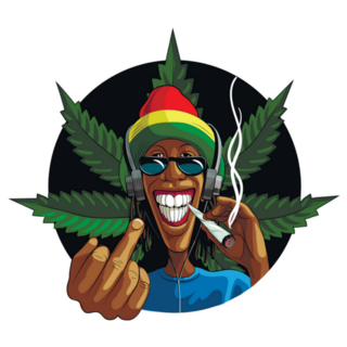 Rastaman Middle Finger And Marijuana Sticker